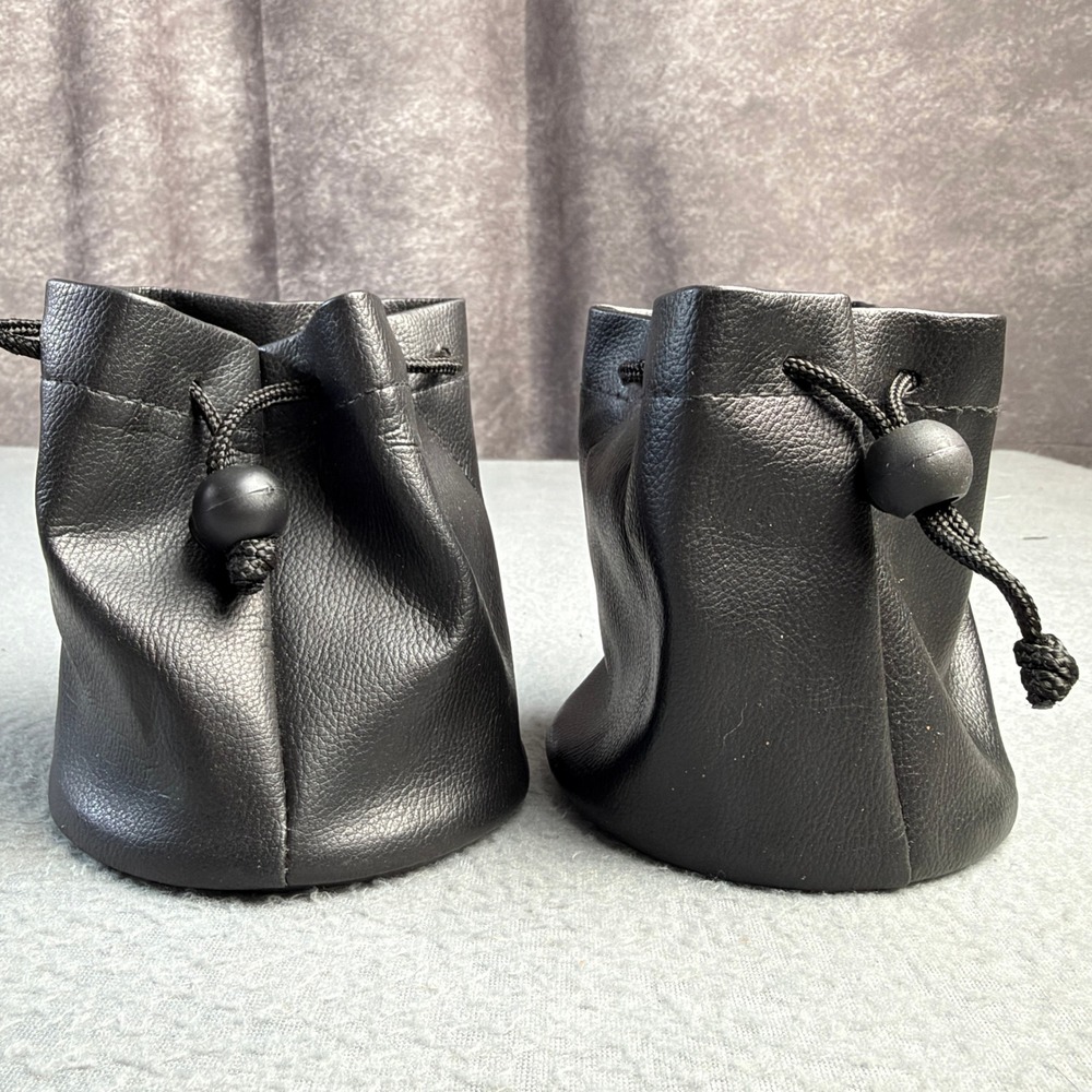 Pair of Black Faux Leather Drawstring Pouches Small Travel Jewelry Dice Bags